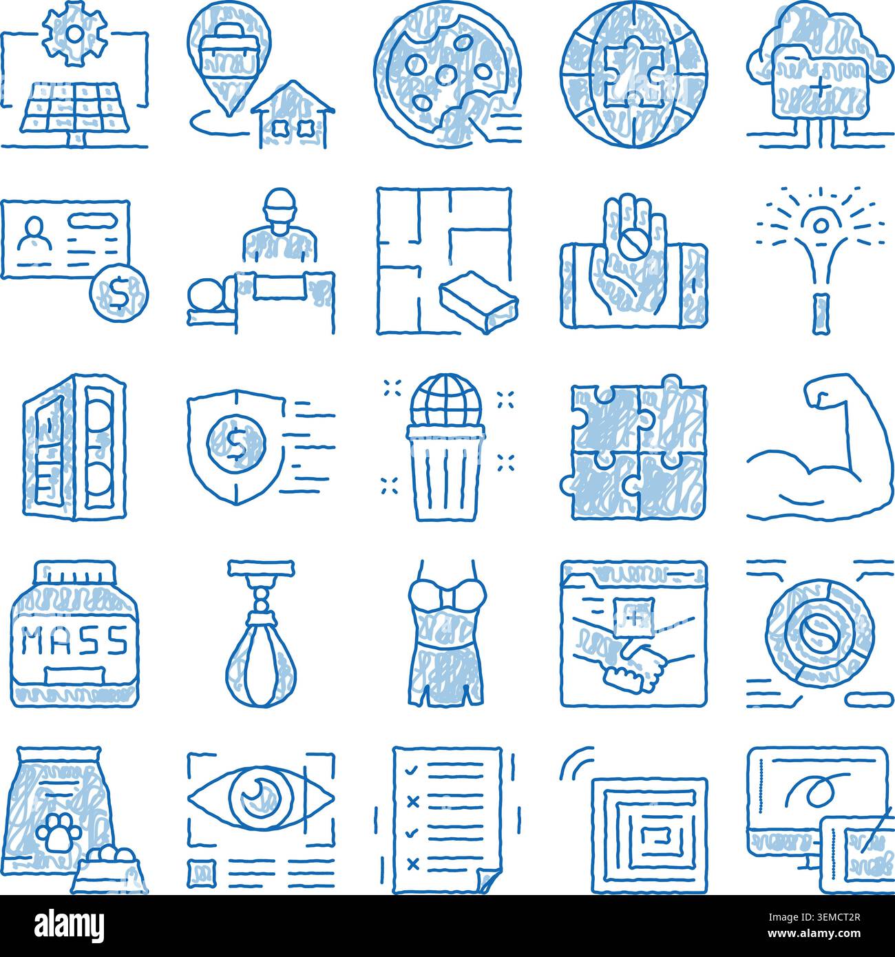 Doodle vector icons set illustrating various concepts Stock Vector