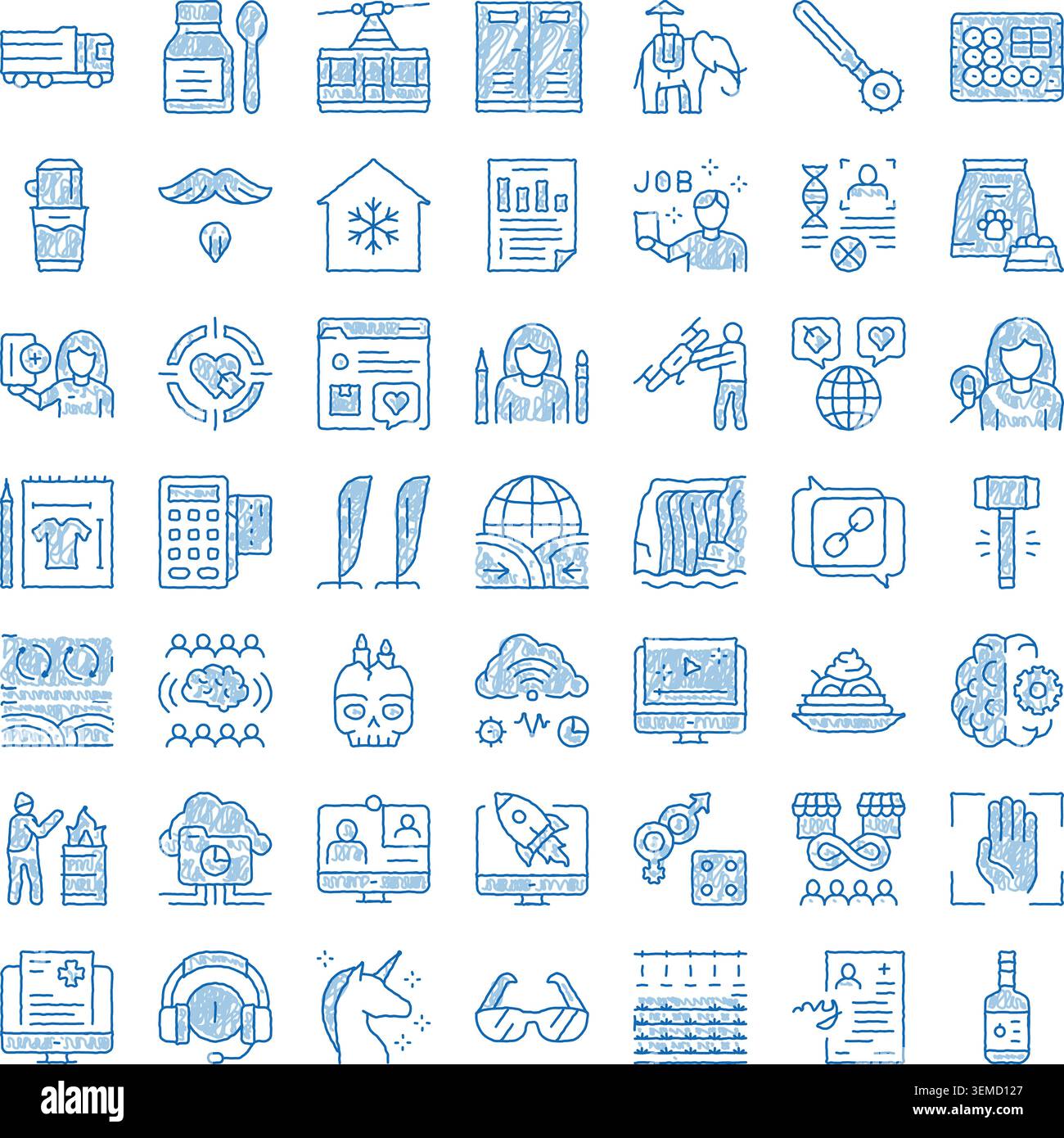 Doodle sketch icon collection representing various concepts Stock Vector