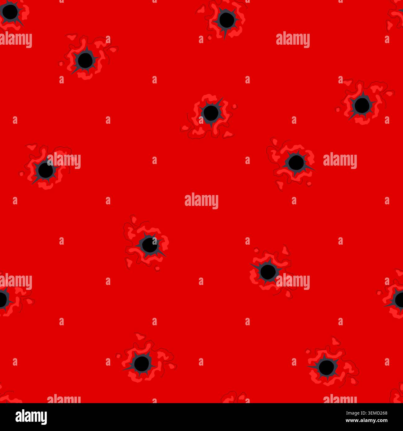 seamless pattern bullet hole in material with blood splatter Stock Vector