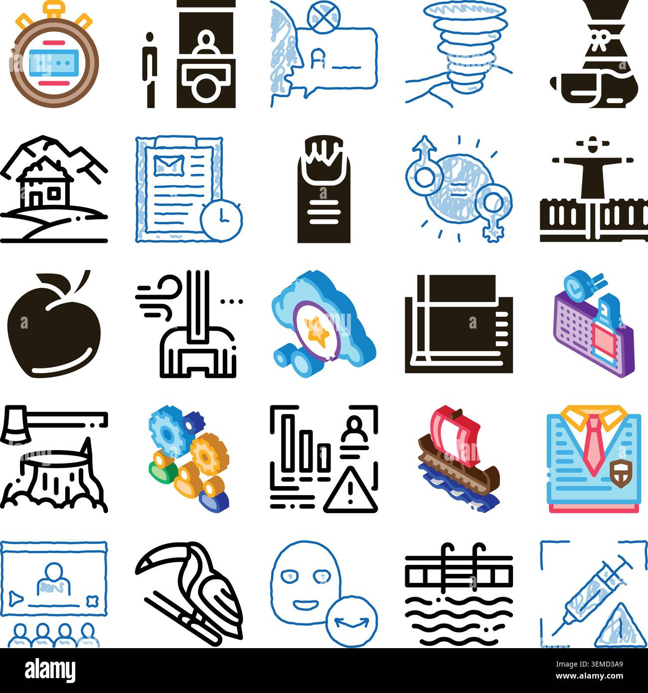 Various outline and glyph icon collection concept Stock Vector
