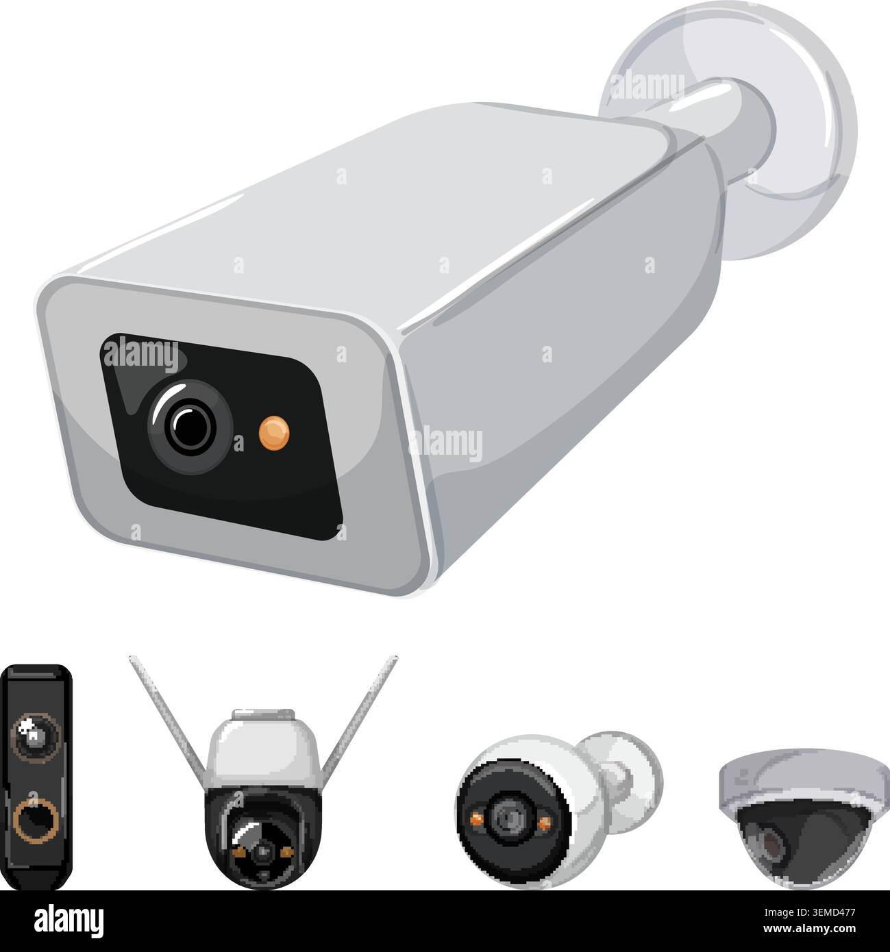 Security control cameras providing residential surveillance system Stock Vector