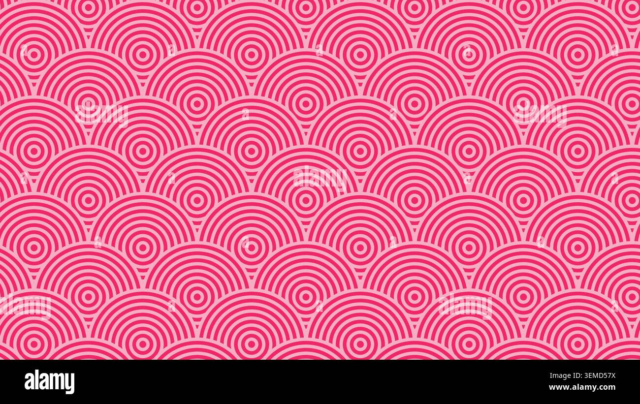 Seamless pink circle wave pattern with concentric lines, ideal for wallpapers, textile prints, and creative backgrounds Stock Vector