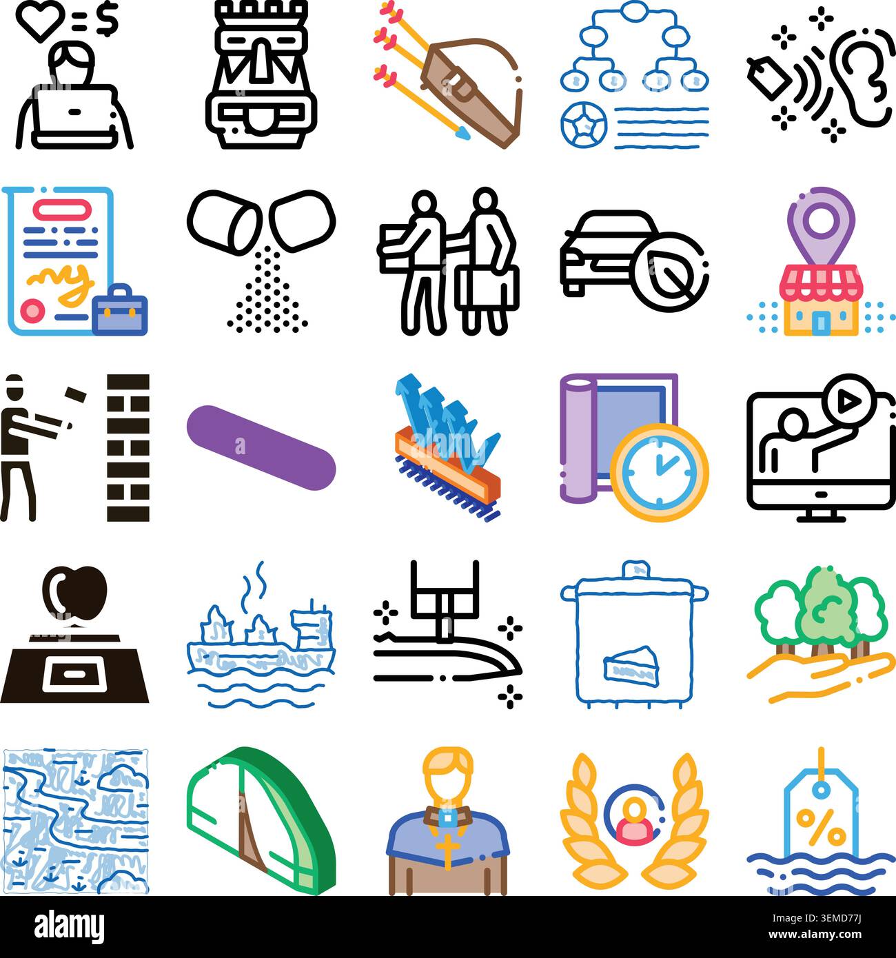 Diverse icon set exploring various industries and concepts Stock Vector