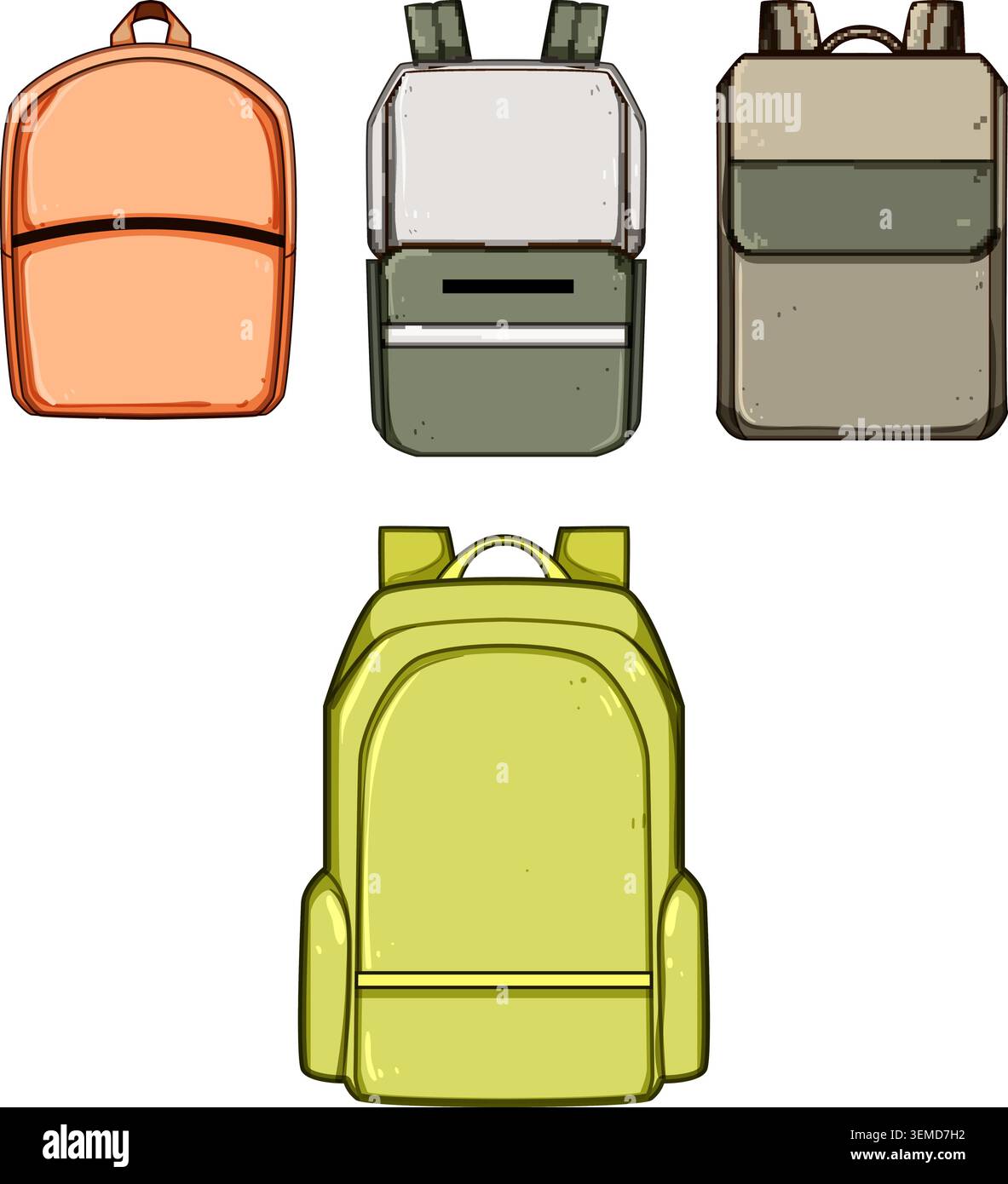Various colored backpacks featuring different styles and designs Stock Vector