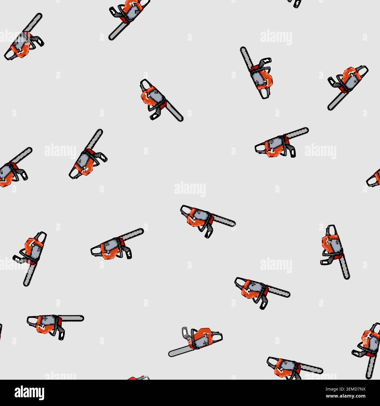 seamless pattern tree chainsaw cartoon vector Stock Vector