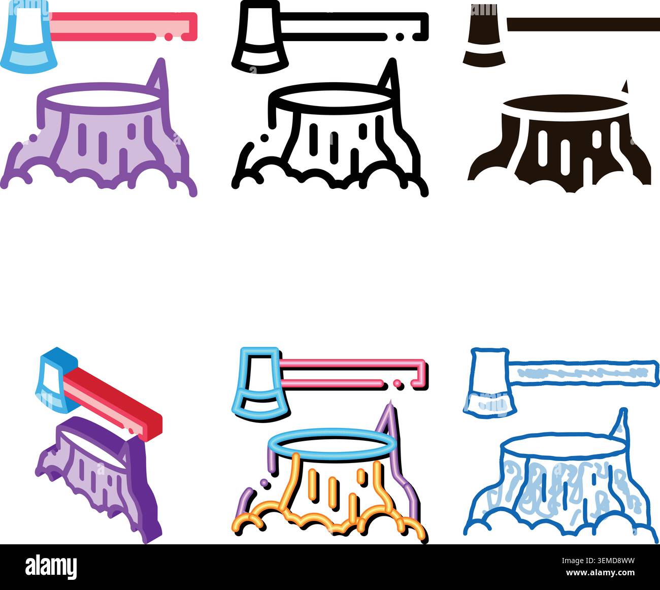 tree stub and looks ax hatchet vector thin line icon Stock Vector