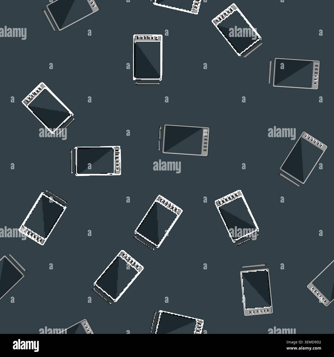 seamless pattern tablet pen display cartoon vector Stock Vector