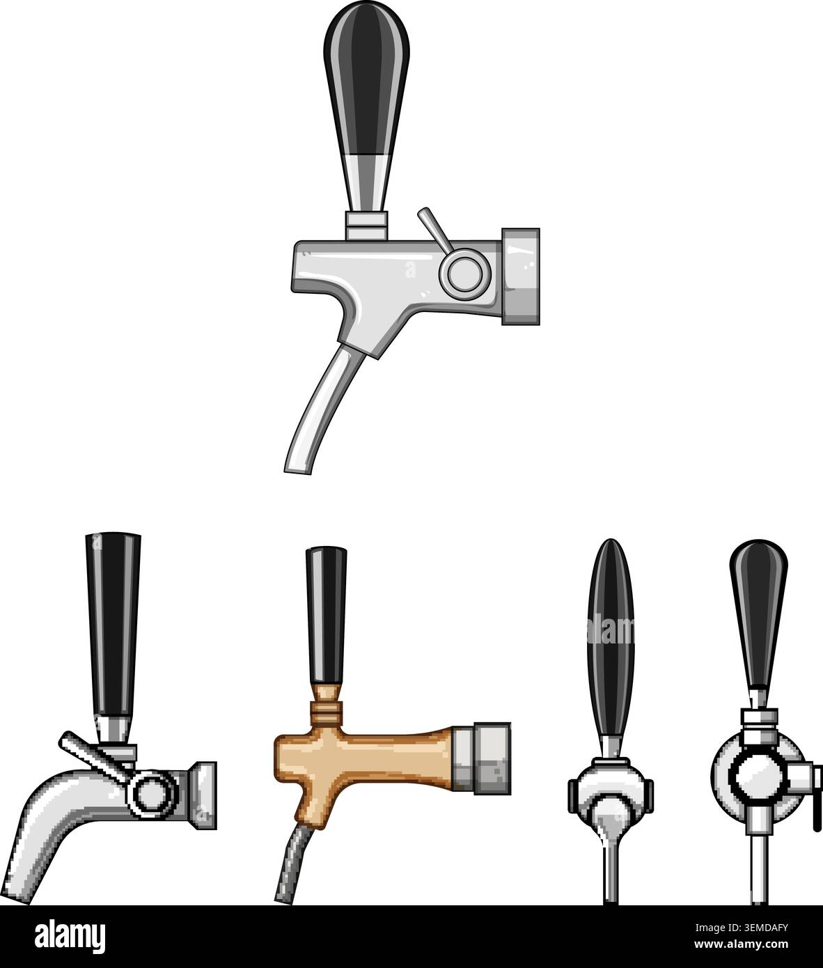 Beer tap set with various dispenser designs Stock Vector