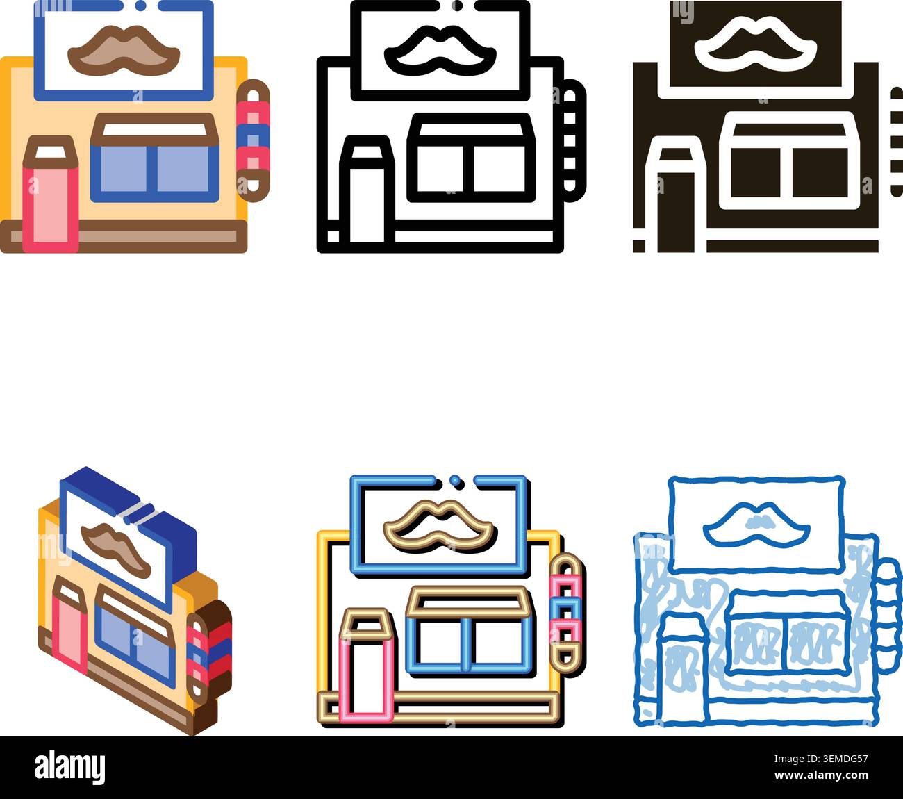 barber shop building pack icon outline Stock Vector