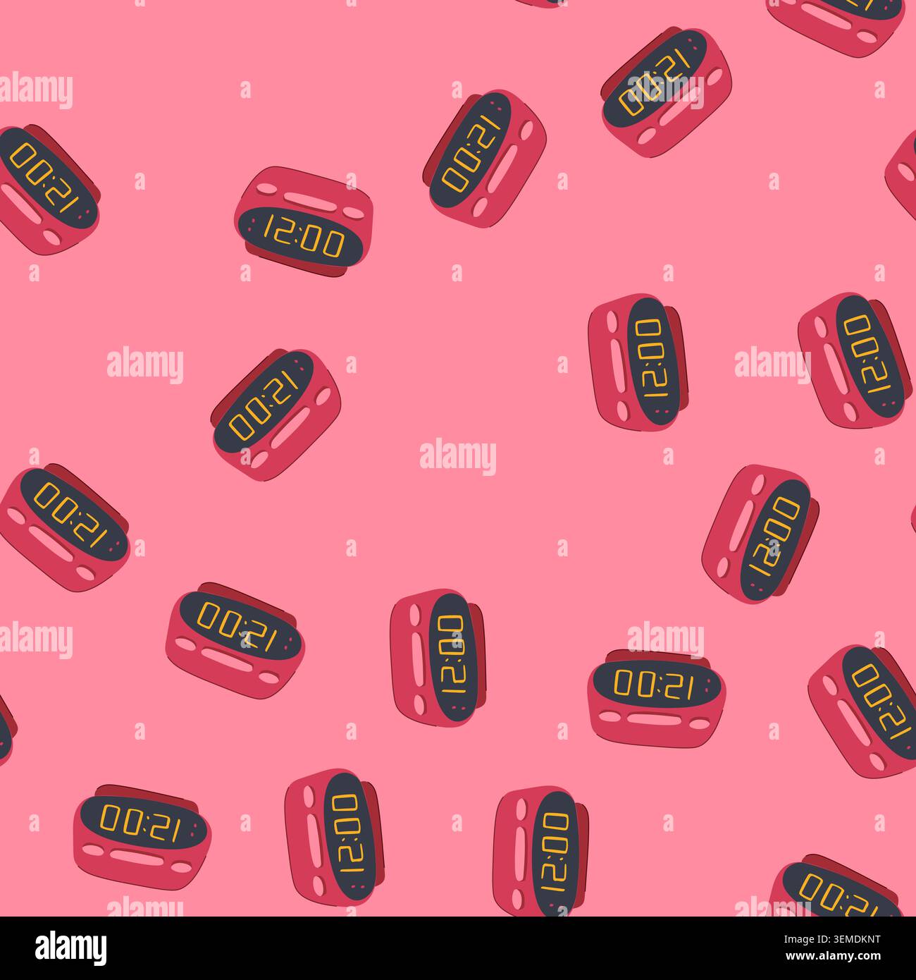 seamless pattern analog travel alarm clock cartoon vector Stock Vector