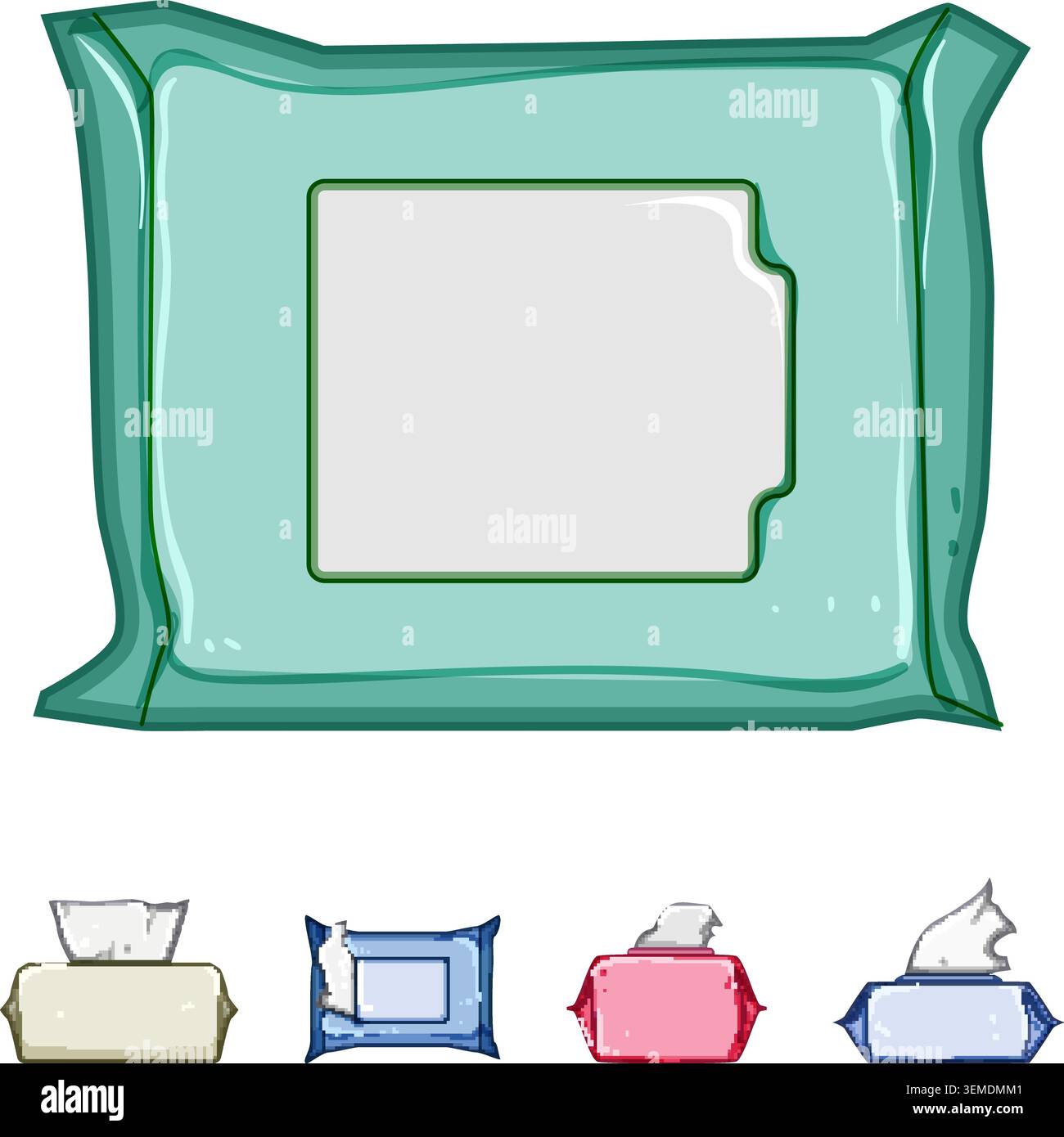 Wet wipe packaging various cleansing products collection Stock Vector