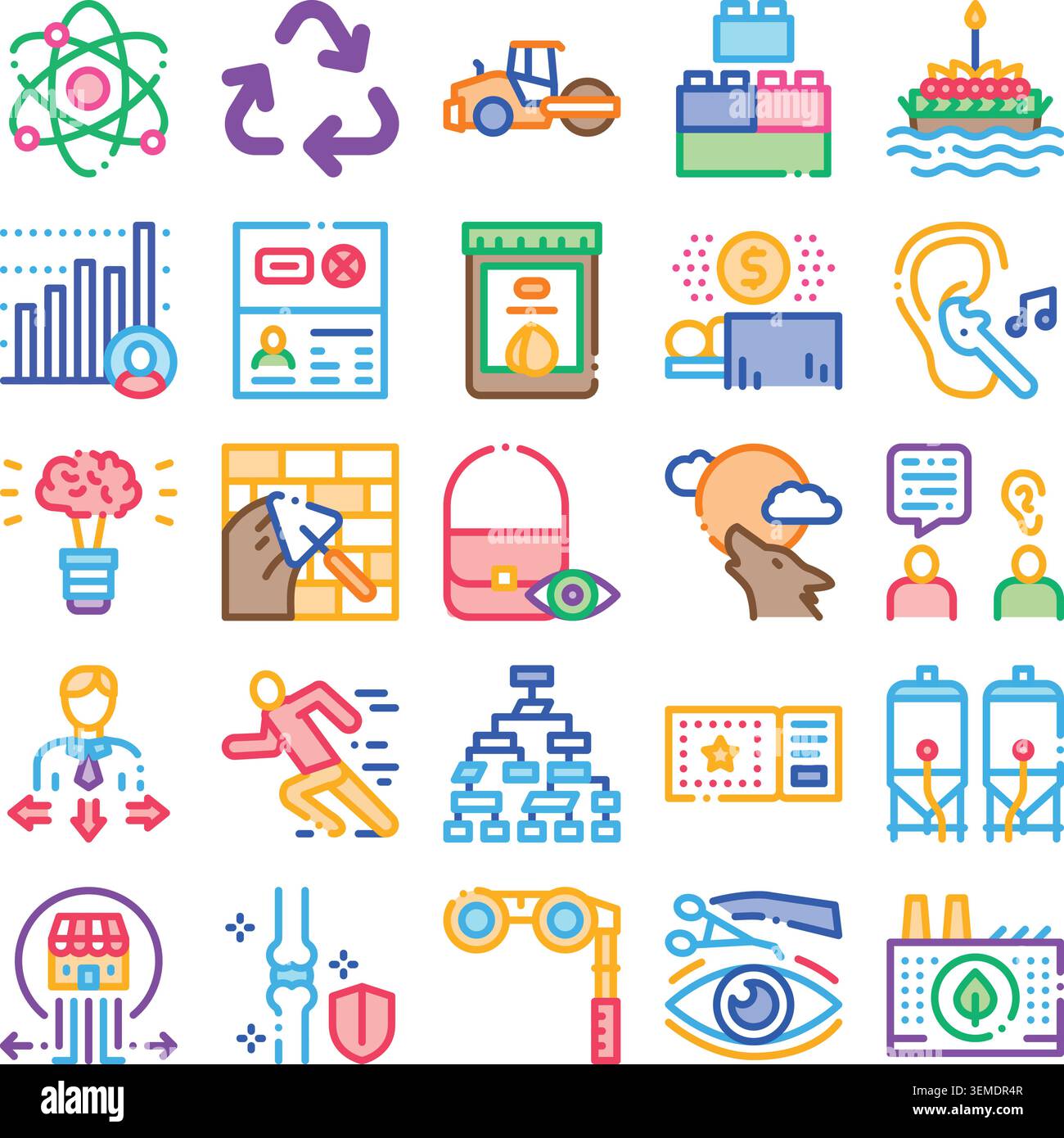 Various business and technology linear icons set Stock Vector