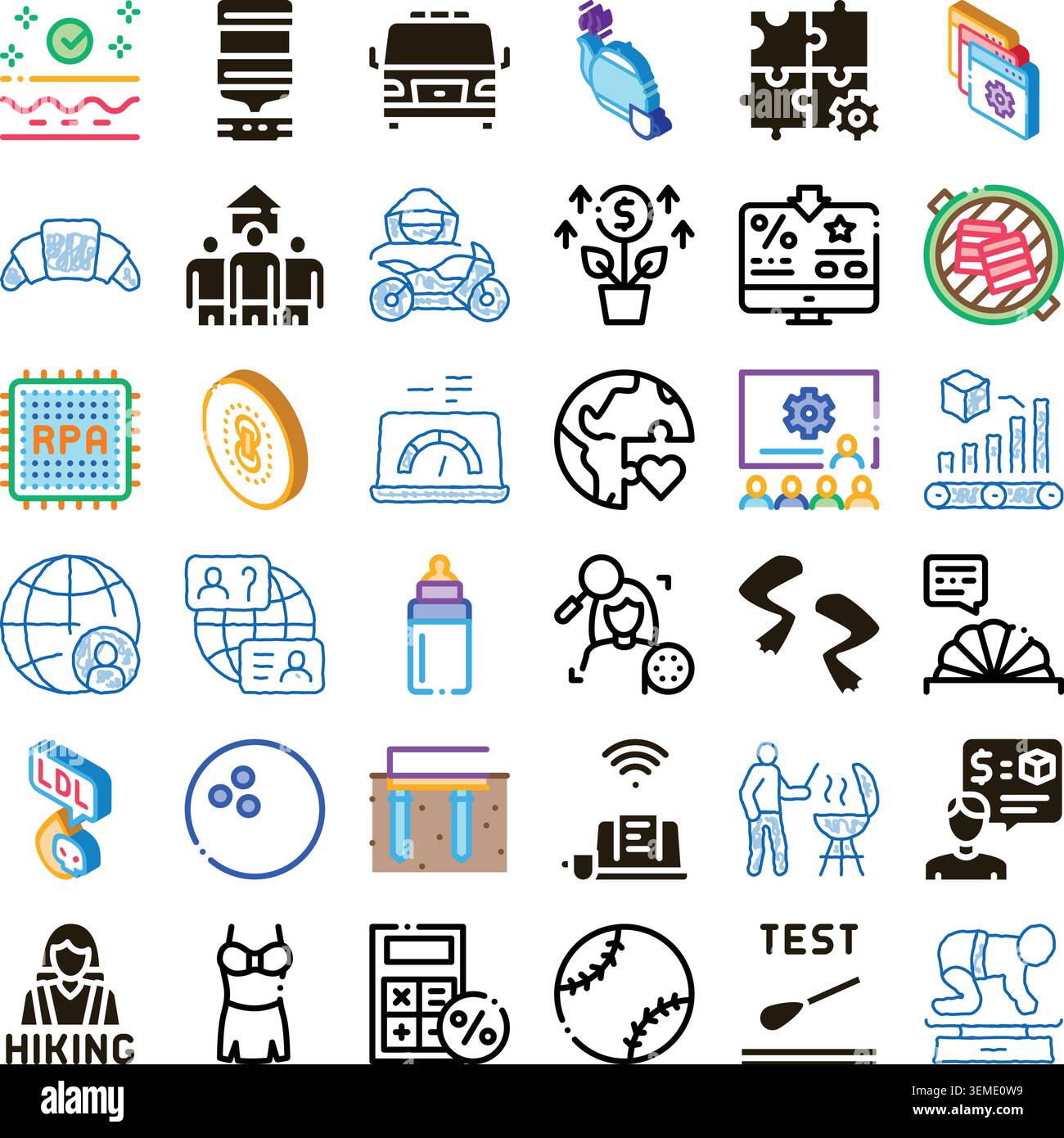 Diverse collection of linear and glyph icons Stock Vector