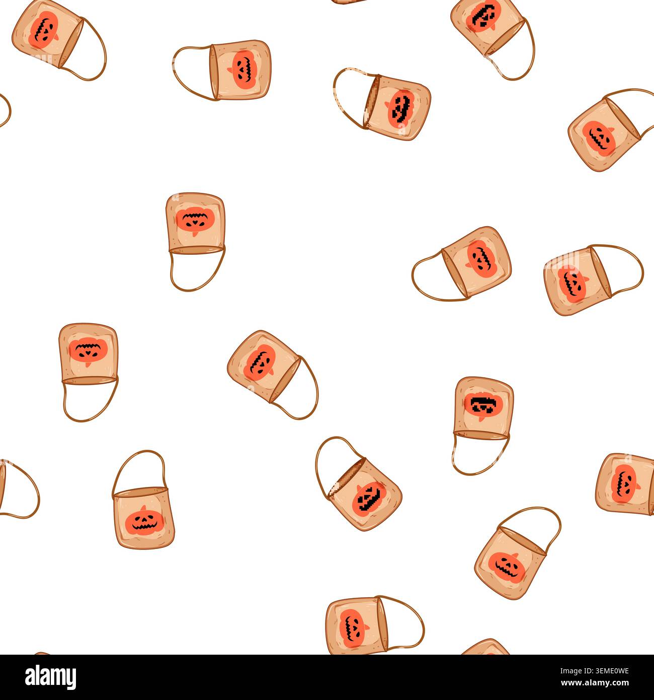 pattern orange halloween bucket cartoon vector Stock Vector