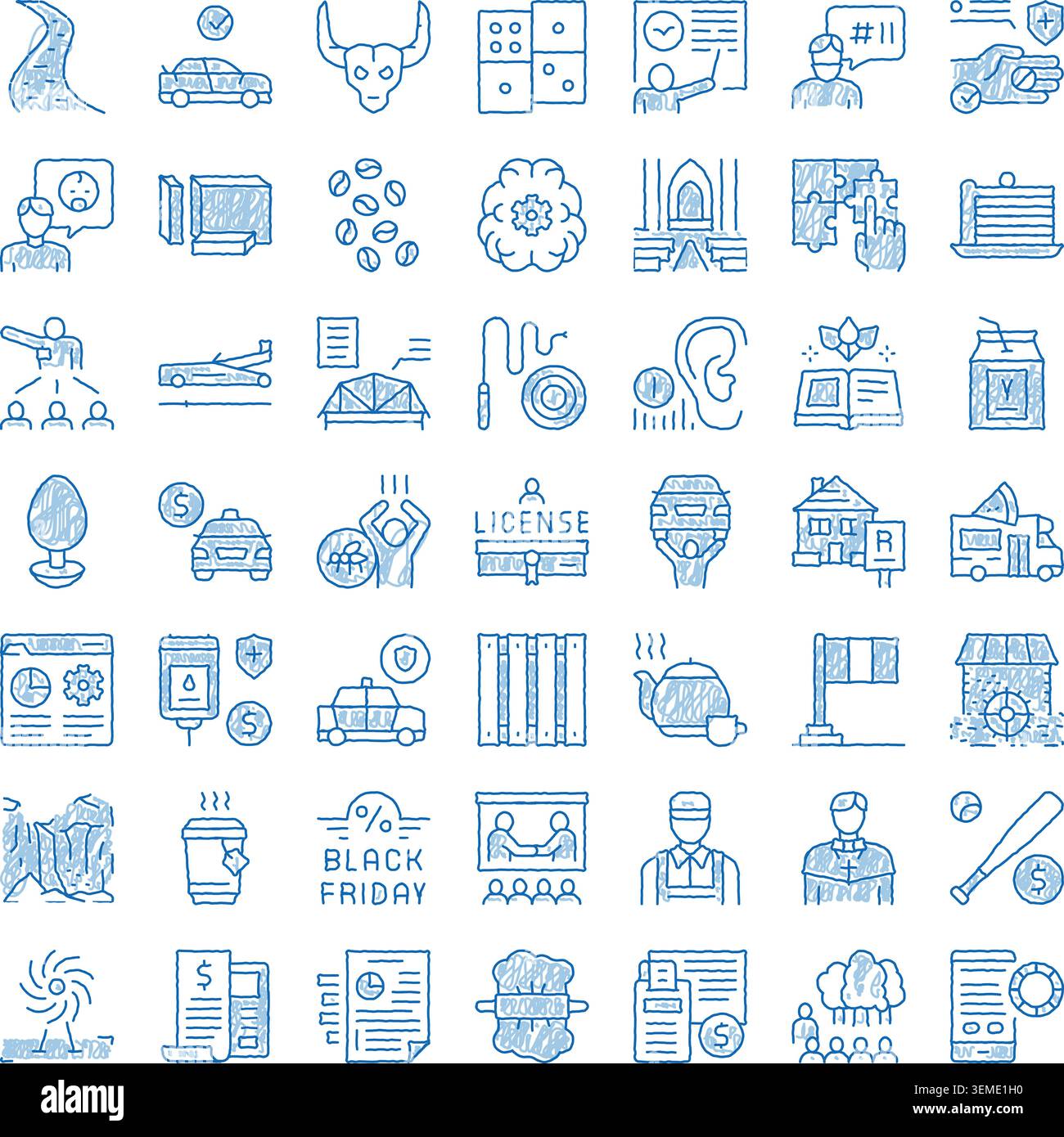 Hand drawn doodle icon set illustrating various concepts Stock Vector