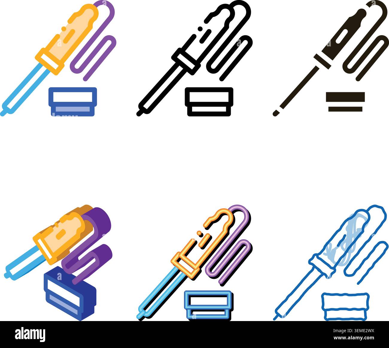 set iron solder tool icon vector outline Stock Vector