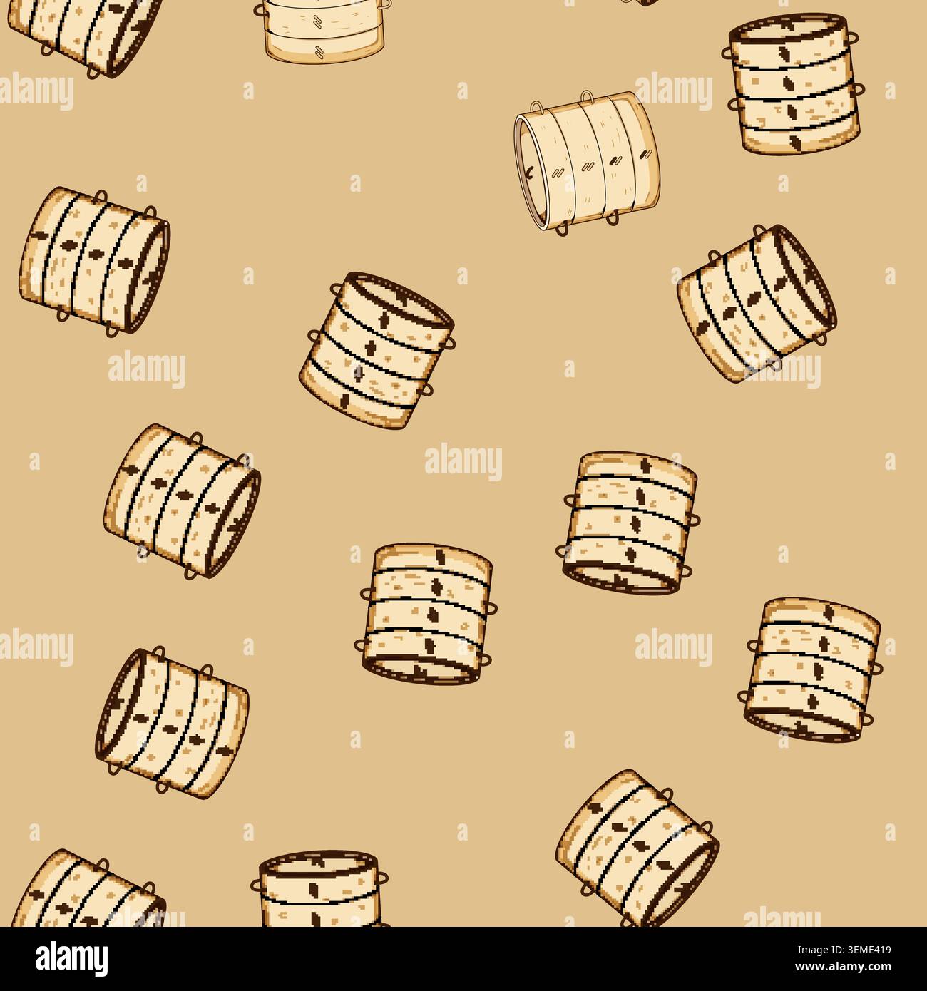 seamless pattern steam bamboo steamer cartoon vector Stock Vector
