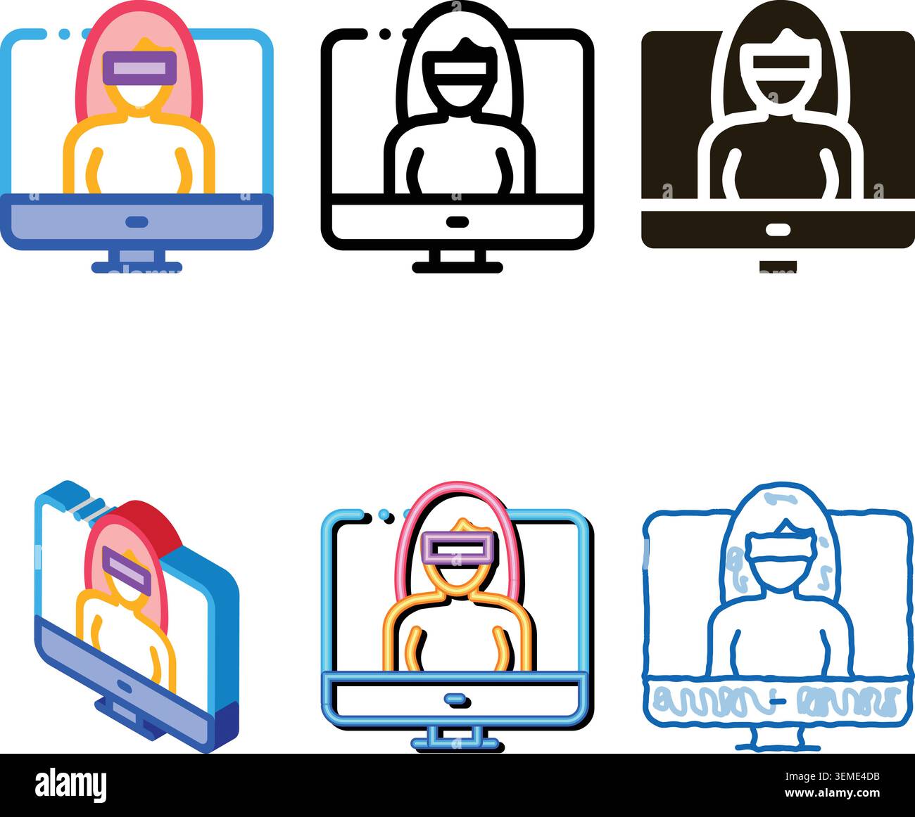 computer hacker set icon vector outline Stock Vector