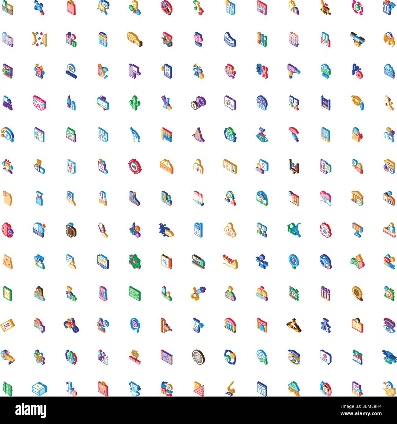 Isometric icon collection representing various web and mobile graphics Stock Vector