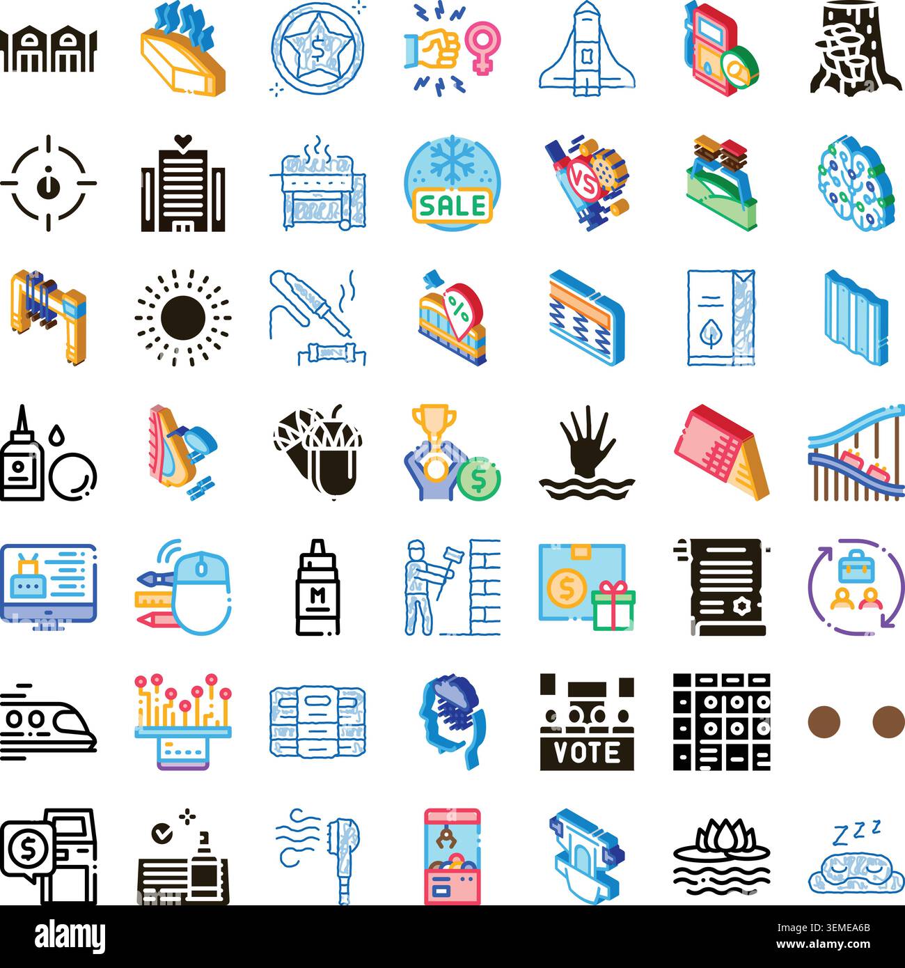 Diverse icon collection representing various themes and concepts Stock Vector