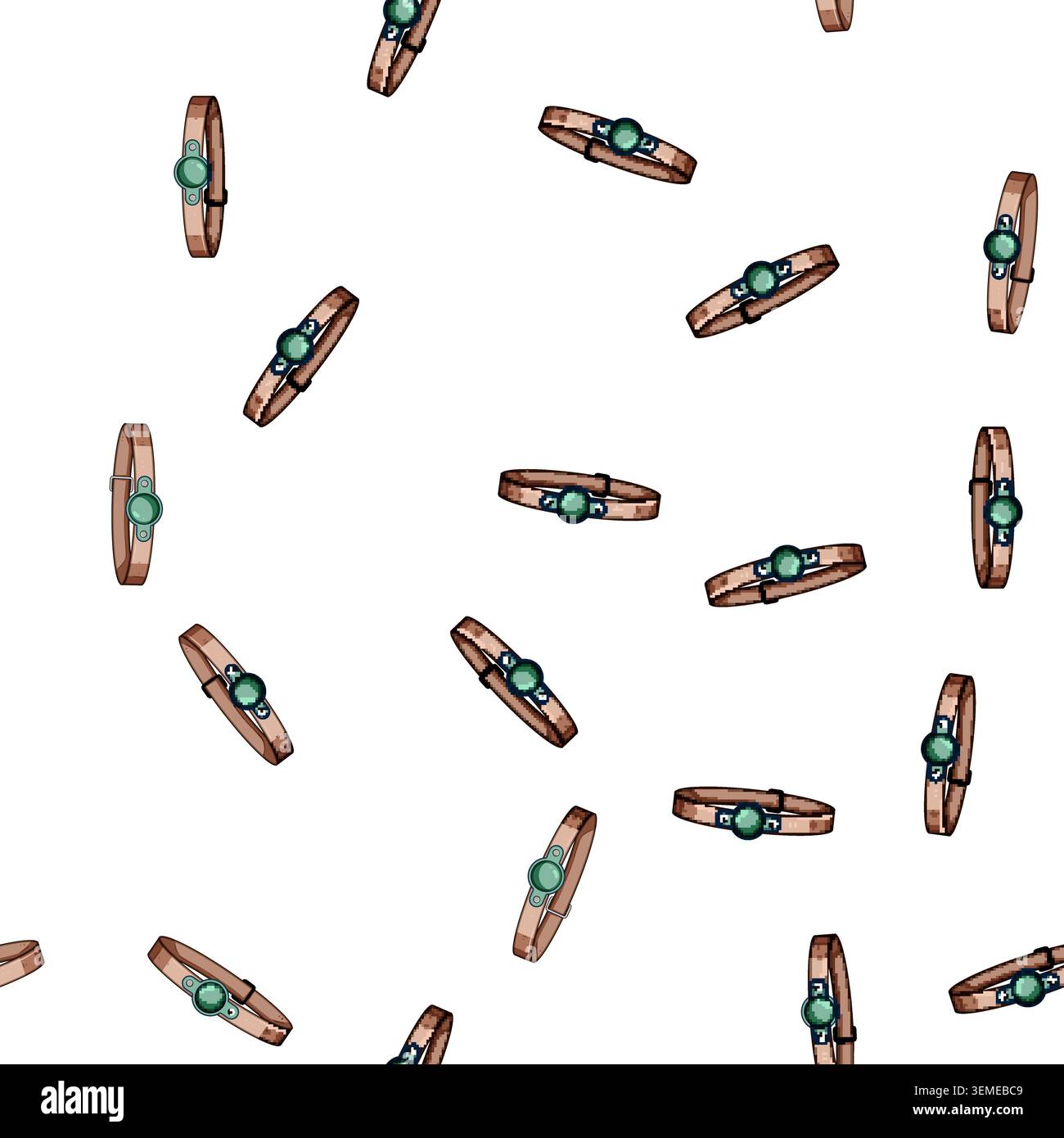 pattern Dog collar with green tag and buckle Stock Vector