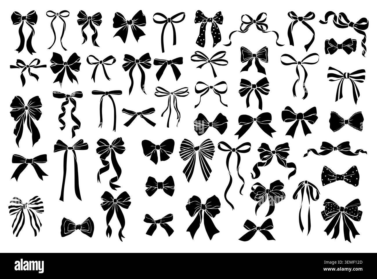 Black bows in various styles, sizes, and shapes. Stock Vector