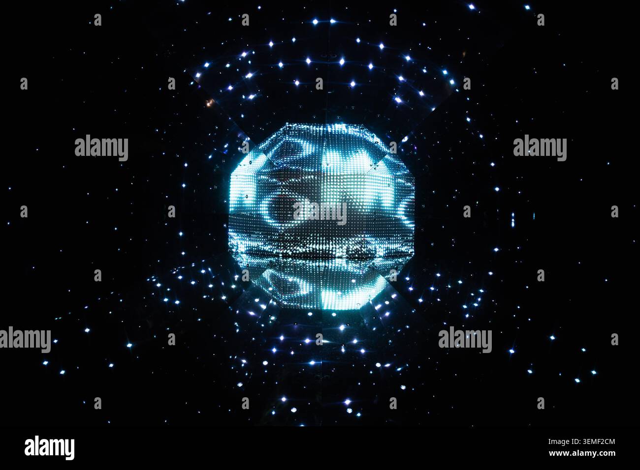 Futuristic digital sphere with glowing network particles Stock Photo