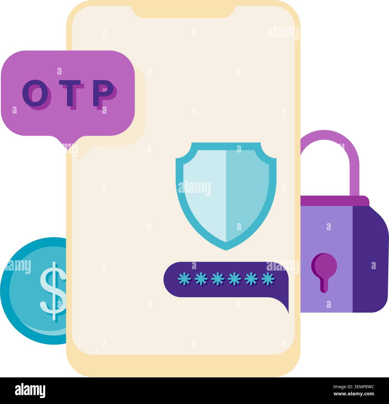 OTP code short message, business and finance Stock Vector