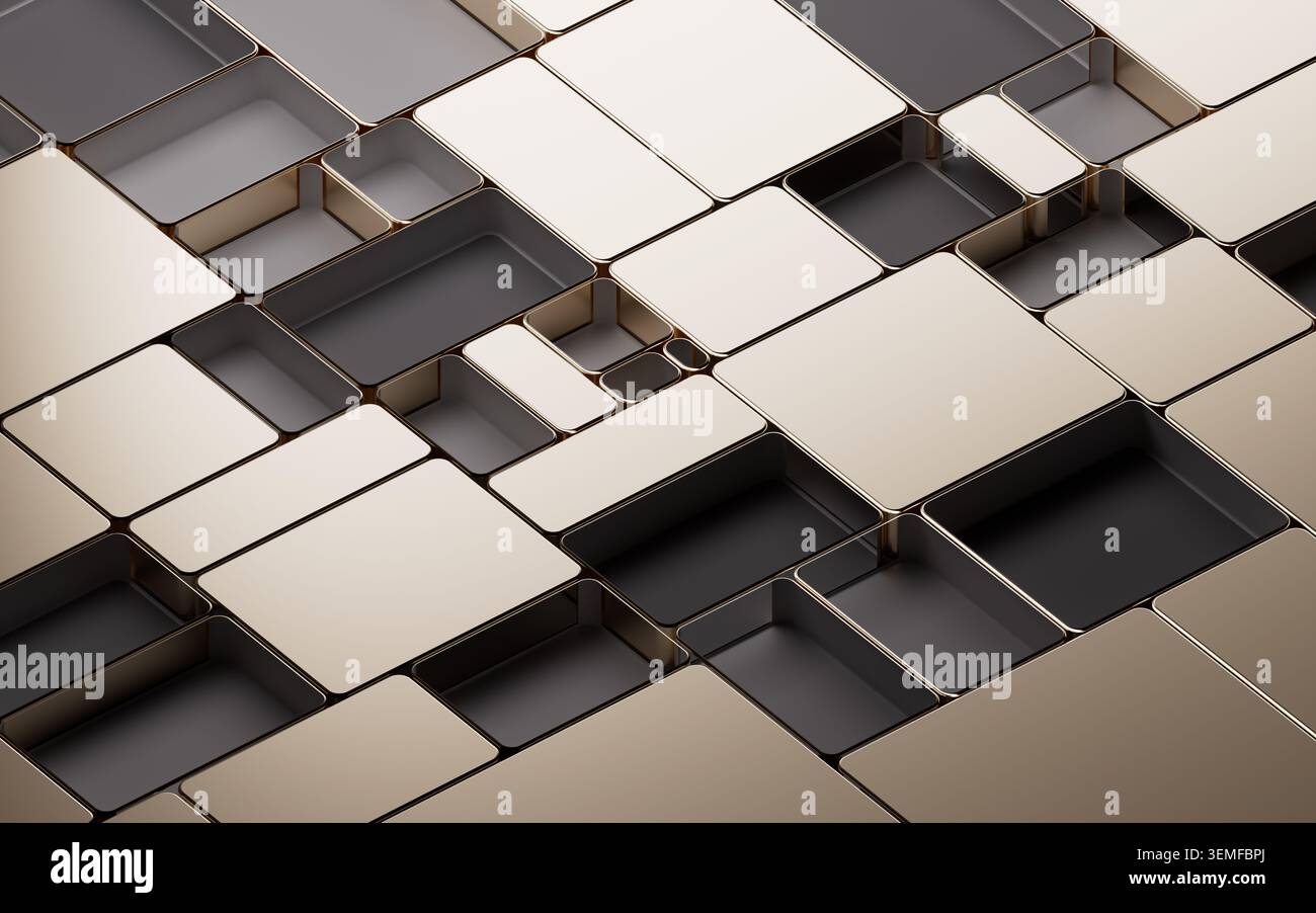 Abstract tiled metal geometry background, 3d rendering. 3D illustration. Stock Photo