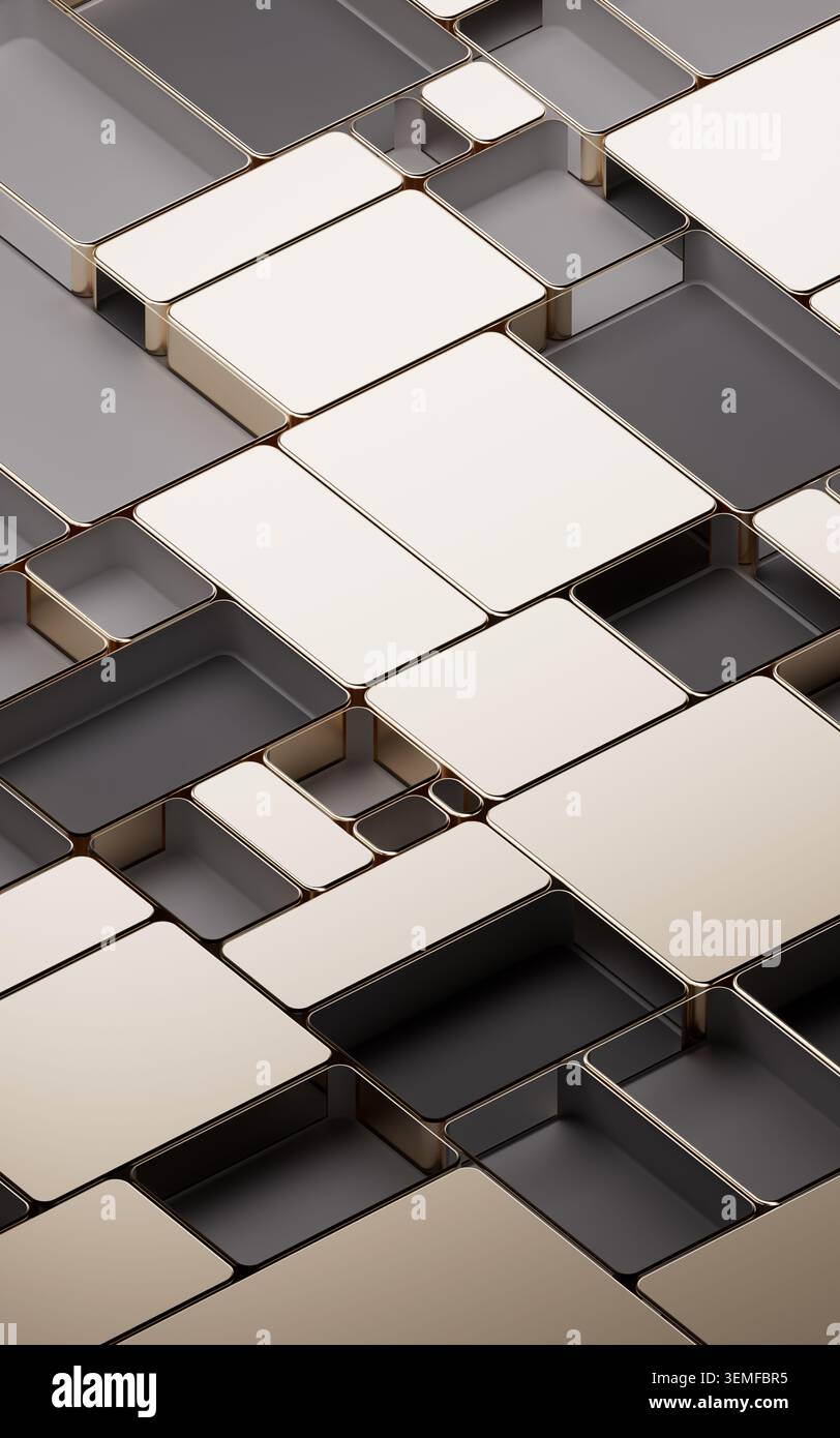 Abstract tiled metal geometry background, 3d rendering. 3D illustration. Stock Photo
