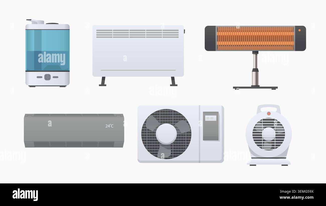 a various climate household devices in set Stock Vector