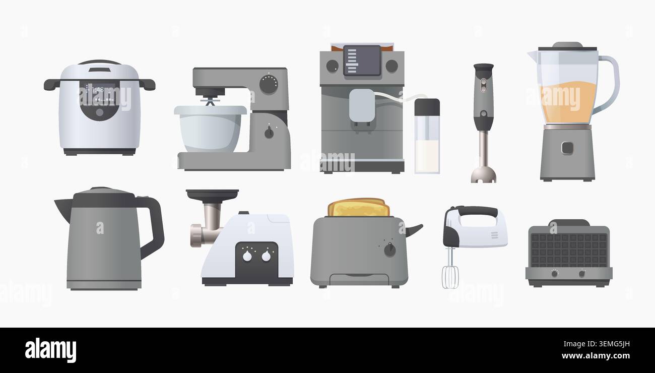 kitchen appliance isolated in set on white Stock Vector