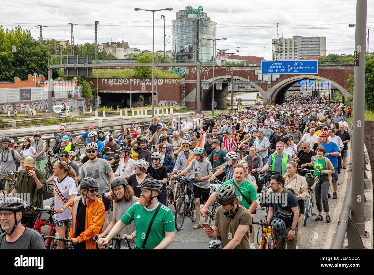 Germany Exit Ramp Sign June 7, 2026, Berlin, Berlin, Germany: Cyclists ride on the A100 city ...
