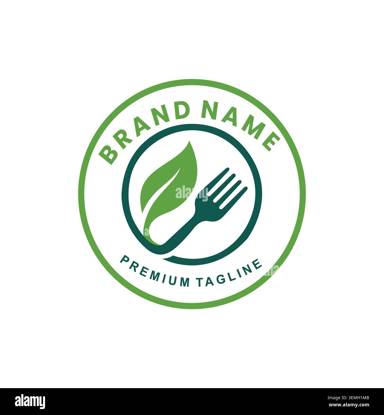 Professional organic catering logo showcasing slanted fork with single leaf. Stock Vector
