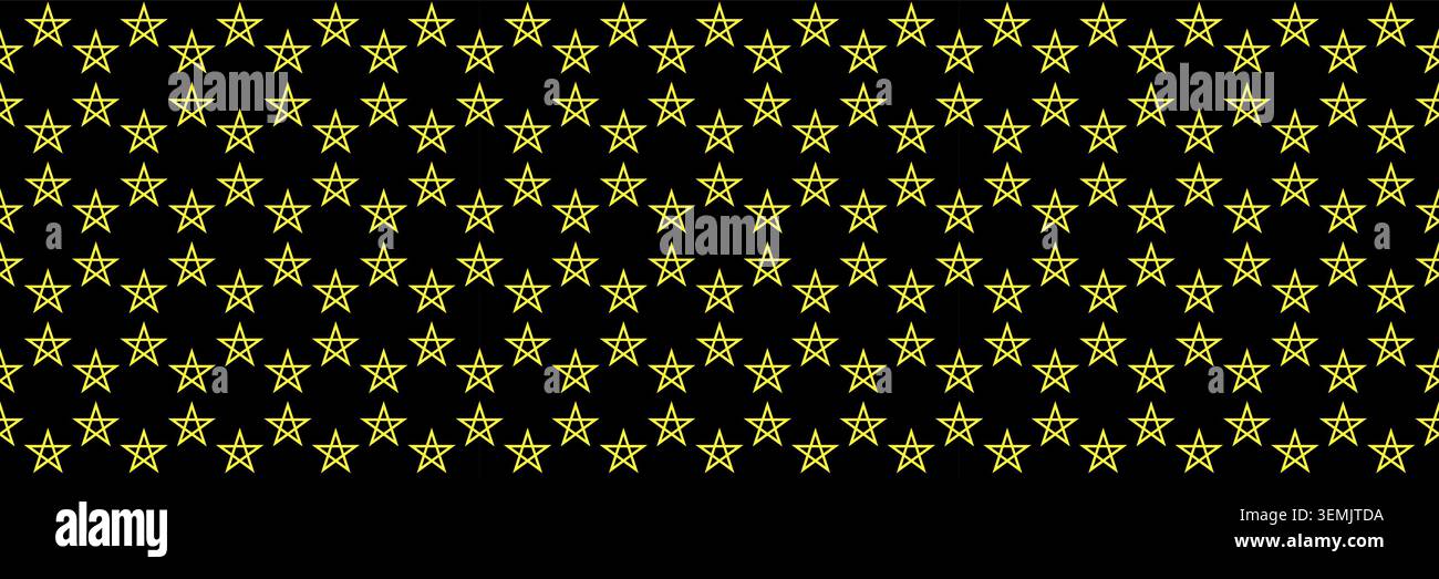 horizontal seamless gold stars on black for pattern and background. Stock Vector