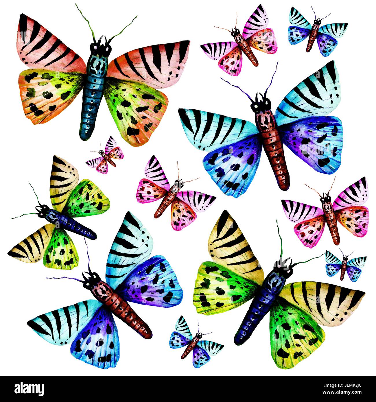 Hand drawn watercolor butterflies seamless pattern Stock Photo
