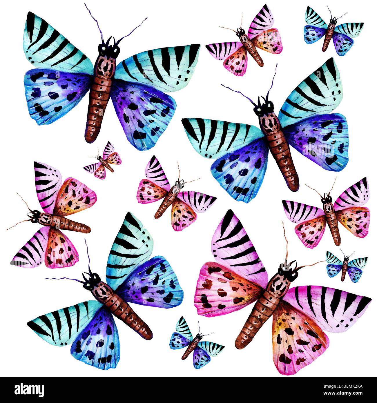 Hand drawn watercolor butterflies seamless pattern Stock Photo