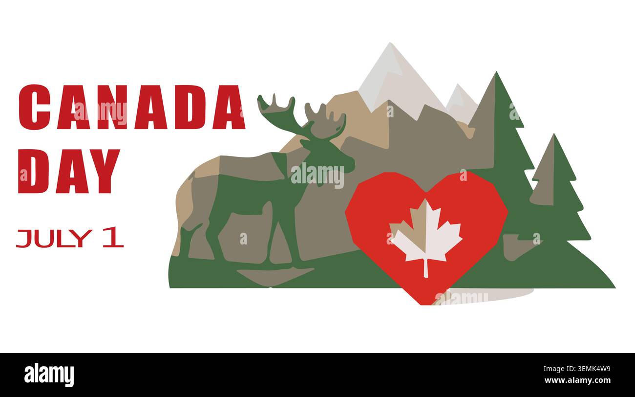Canada Day July Celebration Banner with Red Maple Leaf Low Poly Stock Vector