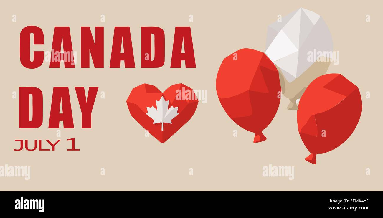 Canada Day July Celebration Banner with Red Maple Leaf Low Poly Stock Vector