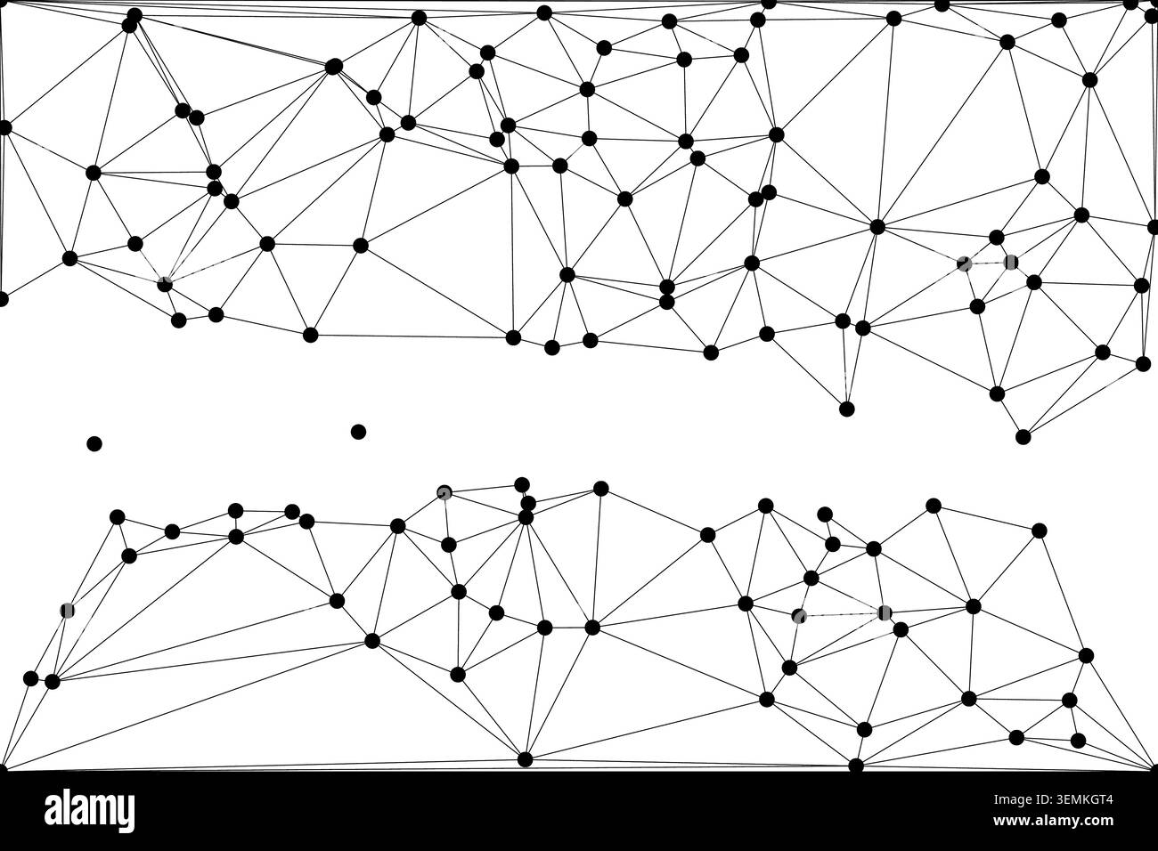 Intricate black line and dot geometric network. Abstract digital web pattern. Represents connectivity and technology. Expansive white background. Stock Vector