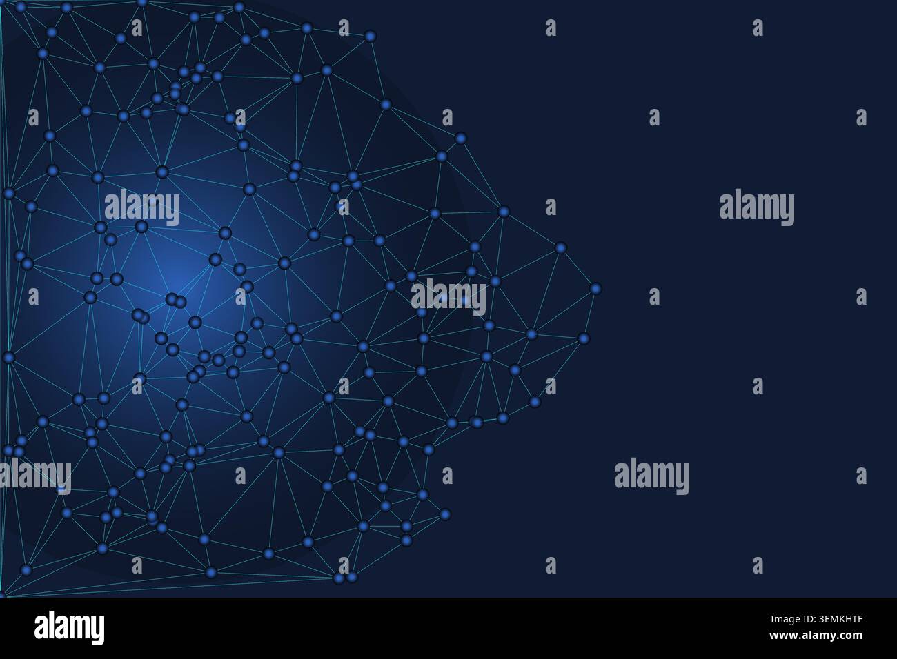 Blue luminous nodes and connecting lines forming a network on dark backdrop. Stock Vector