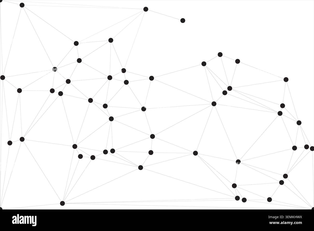 Abstract composition with numerous black dots linked by thin grey lines, creating a complex web structure, suggesting connectivity and data. Stock Vector