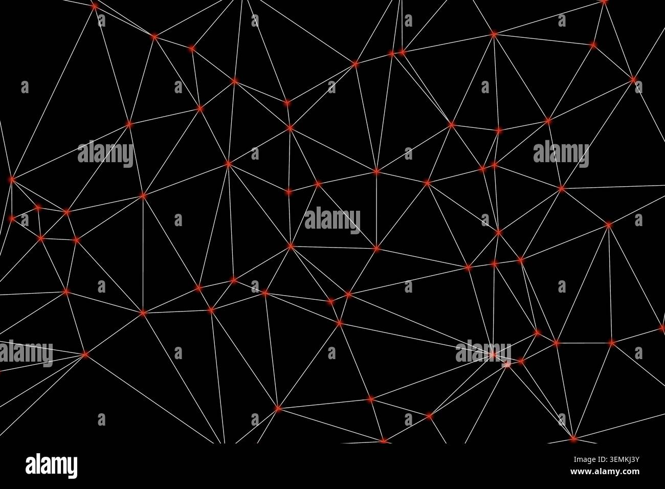 Abstract network connection on black background with red glowing dots. Digital communication technology concept. Futuristic design with connected line Stock Vector