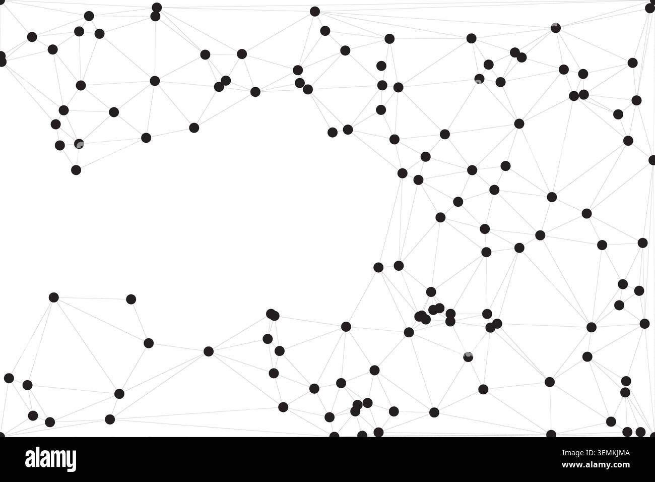 Unique composition features two distinct bands of interconnected nodes separated by white negative space. Parallel geometric structures suggest compar Stock Vector