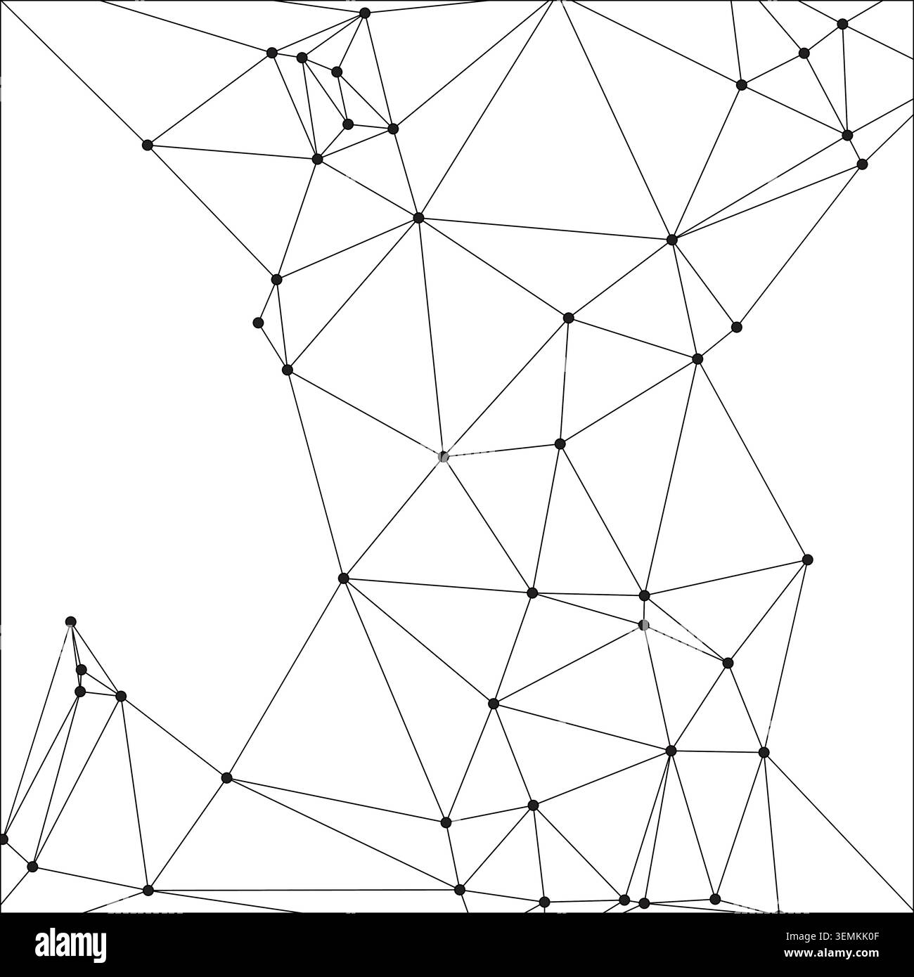Intricate black line web connecting small dots on plain white surface. Detailed geometric mesh representing data flow and digital infrastructure for t Stock Vector