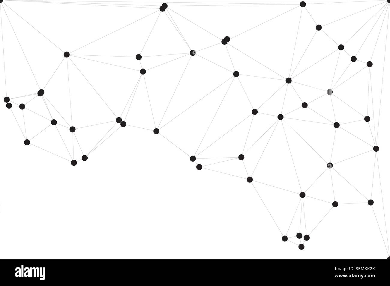 Complex abstract web, interconnected dots, network lines, geometric structure, digital communication, modern technology, data transfer, white backdrop Stock Vector
