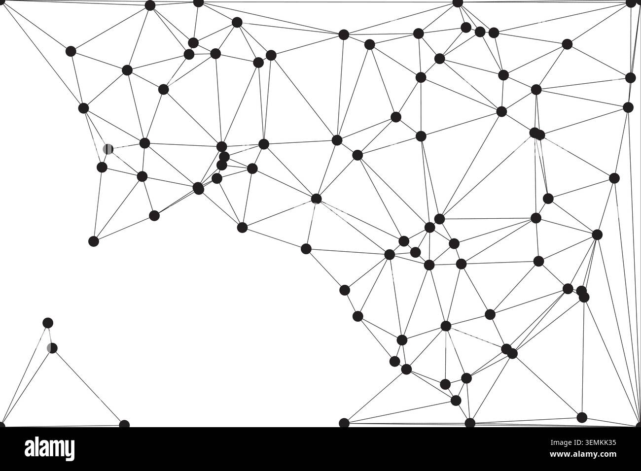Abstract network of interconnected nodes and lines creating a visual representation of complex systems. Geometric pattern suggesting data structures, Stock Vector