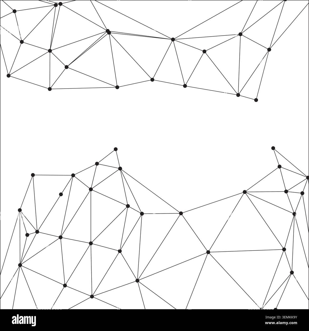 Black and white vector illustration of a triangular mesh system. Scientific visualization of data nodes and connecting paths. Versatile decorative ele Stock Vector
