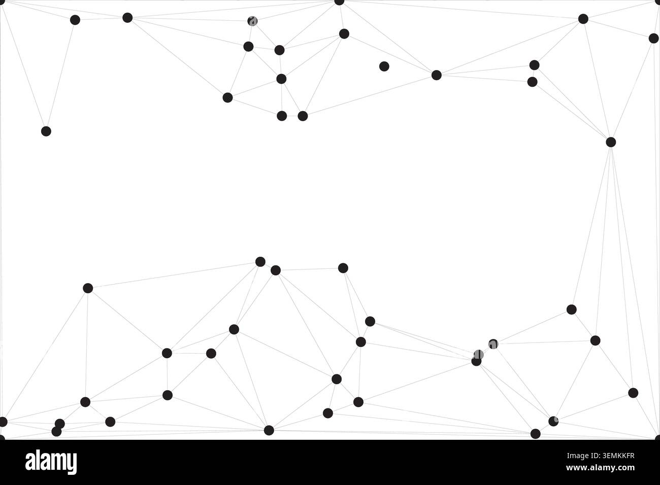 Abstract design featuring upper and lower clusters of black dots and lines with central negative space. Clean layout for comparative analysis and digi Stock Vector