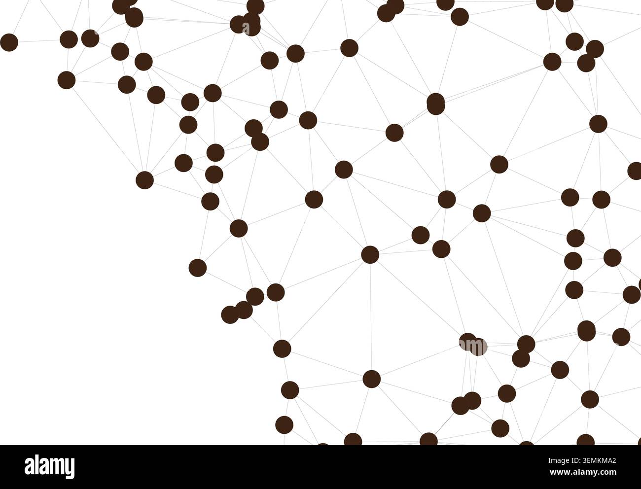 Minimalist digital communication infrastructure featuring interconnected dark circles and thin grey lines representing data nodes. Scientific plexus b Stock Vector